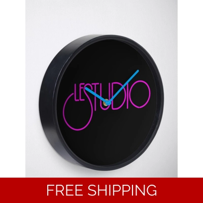 Clock Black natural Bamboo Wood Hot Pink logo